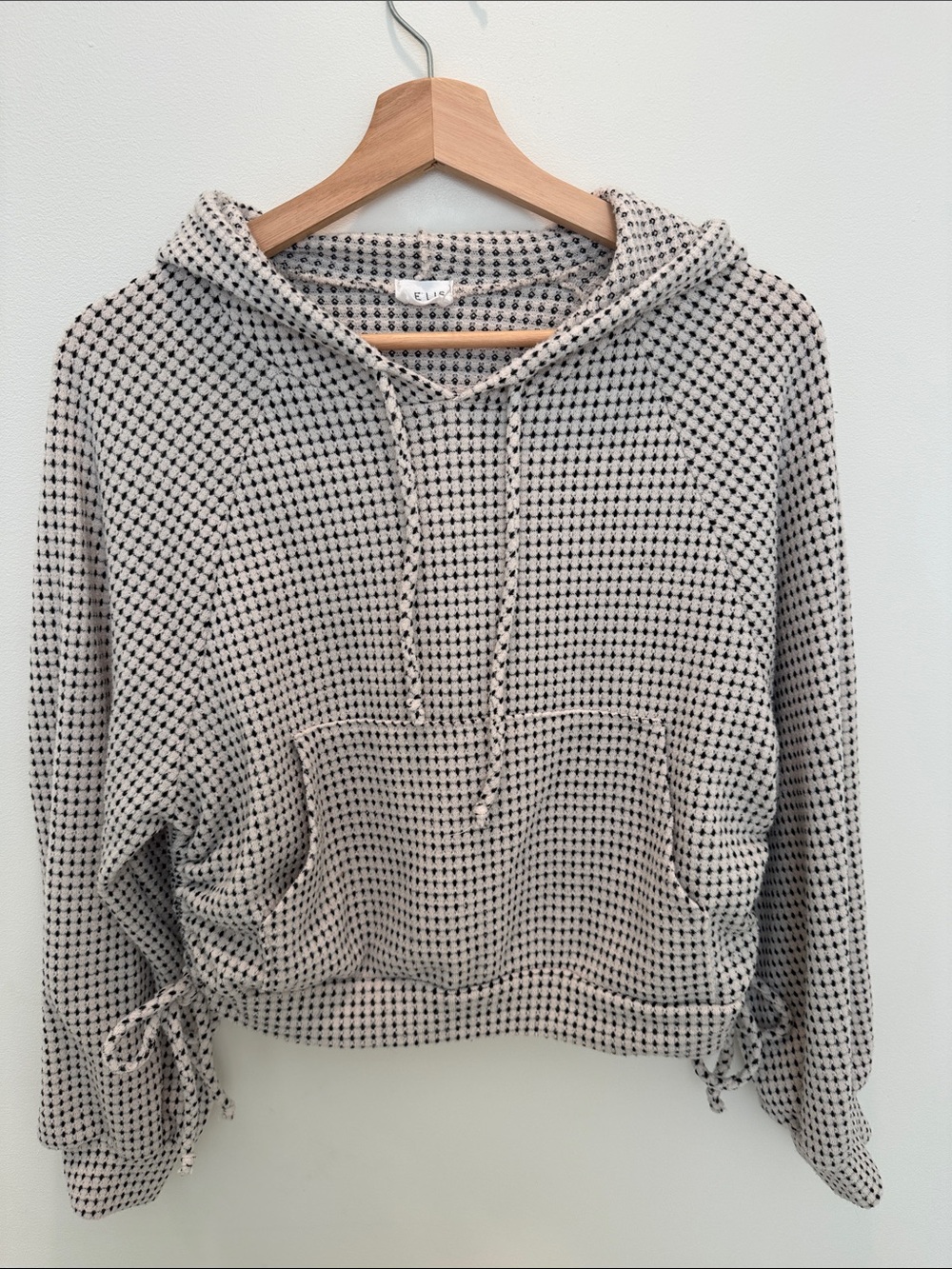 Le Lis Cream Hoodie with Black Dot Pattern